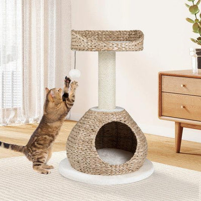 28 Inches Hand-Made Cat Tree Tower with Jump Platform-White