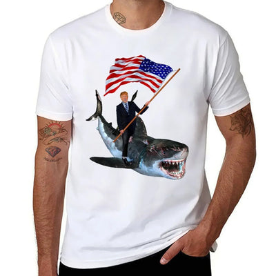 Epic Trump Riding Shark With USA Summer-ready Fabric T-Shirt
