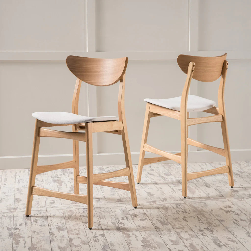 Oak Finish Mid Century Design 24-Inch Counter Stools (Set Of 2) - NH269892