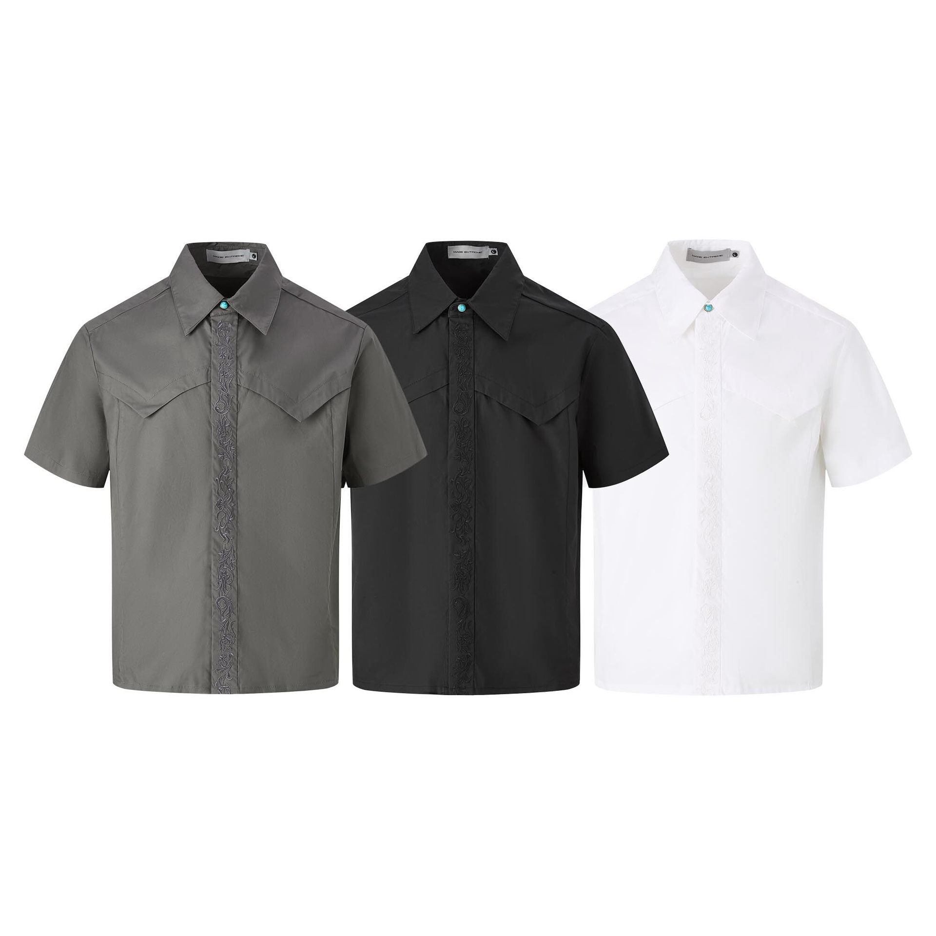 Embroidered short sleeved shirt men's loose shirt