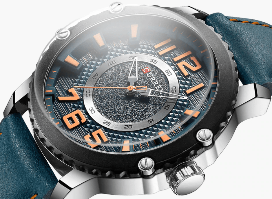 Men's Waterproof Sport Watch With Leather Belts And Large Numbers Details Unique Design Perfect Gift