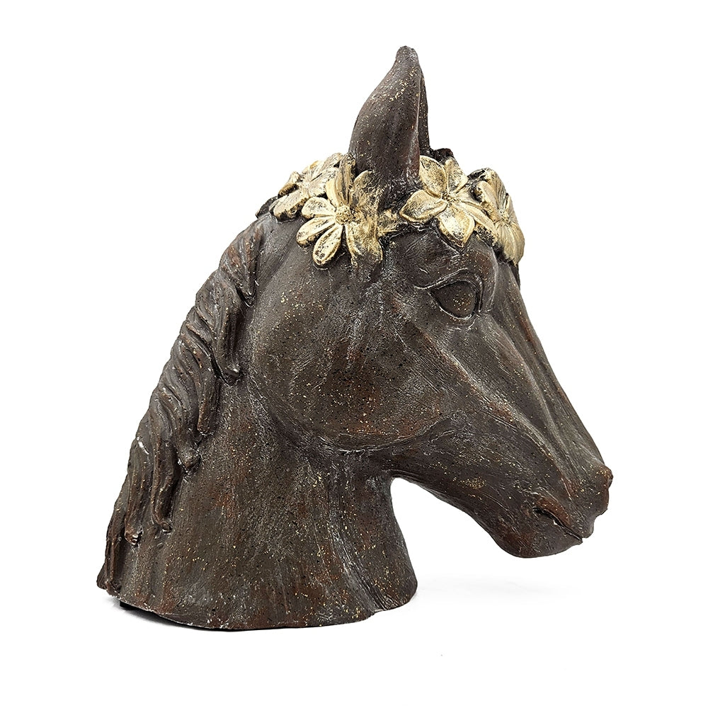 14.5x8.5x13.5' Magnesium Horse Statue Planter with Textured Brown Finish and Gold Leaf Crown