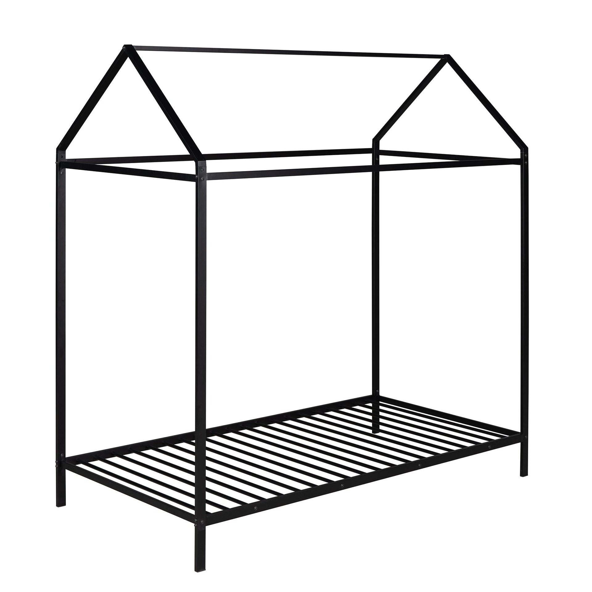 House Bed Frame Twin Size Kids Bed Frame Metal Platform Bed Floor Bed for Kids Boys Girls No Box Spring Needed Black