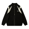 Color Block Zipper Cardigan Sweater Men's Autumn Street Style Stand Collar Long Sleeve Loose Knitwear