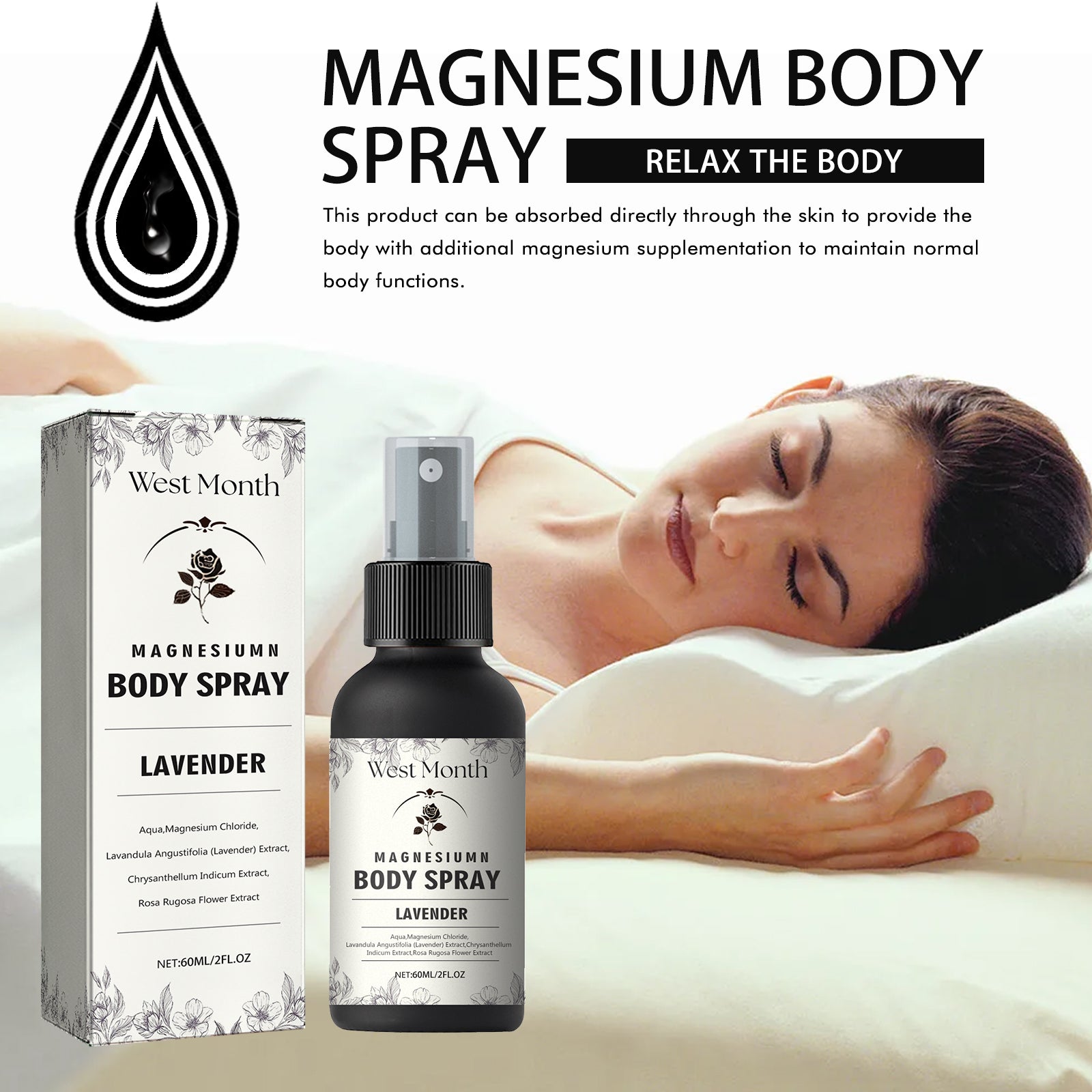 Magnesium Body Spray, Relieve Muscle Tension And Fatigue And Promote Body Relaxation Treatment Spray