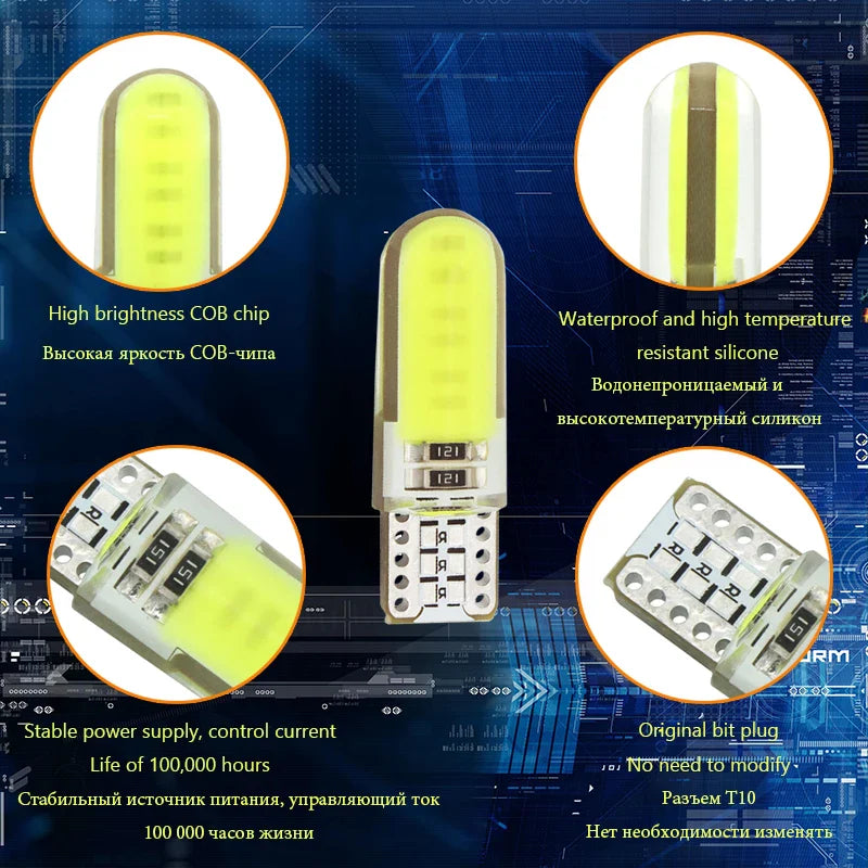 2PCS T10 W5W LED car interior light COB marker lamp 12V 168 194 501 Side Wedge parking bulb canbus auto for lada car styling