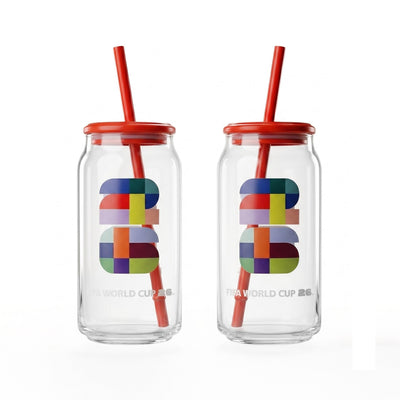 FIFA World Cup Trophy Set of 2 Glass Sippers with Lid and Straw