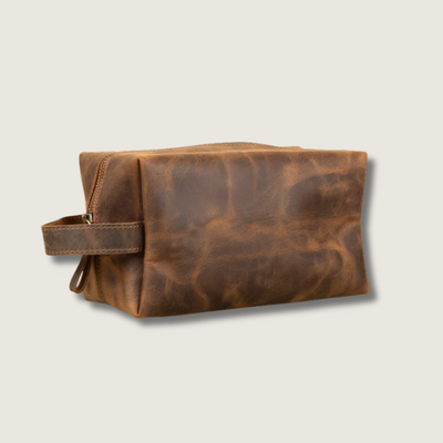 Handmade Leather Makeup Bag - Medium Brown- Minneapolis