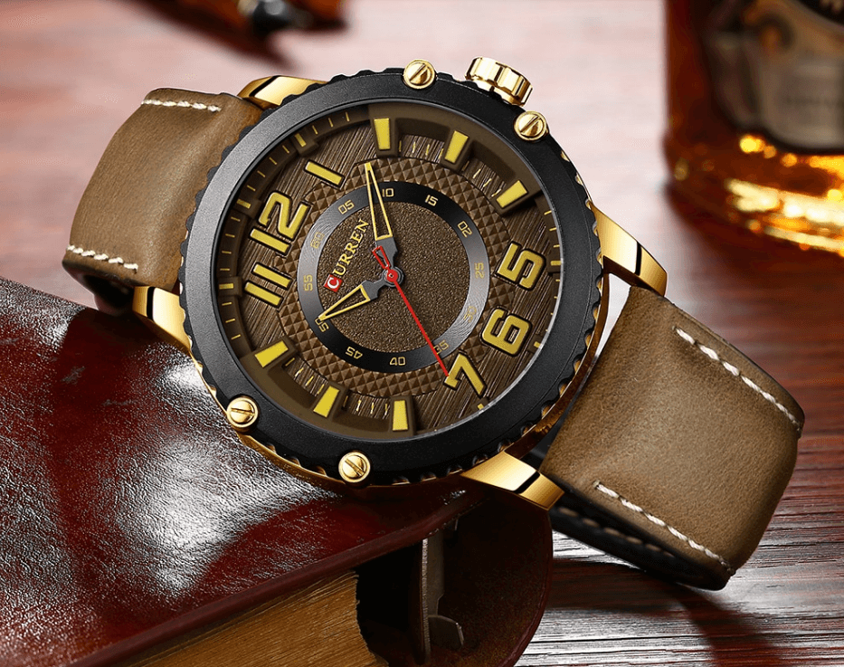 Men's Waterproof Sport Watch With Leather Belts And Large Numbers Details Unique Design Perfect Gift