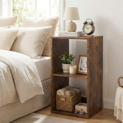 2 Cube Bookshelf with Back Guardrail for Living Room Bedroom-Rustic Brown
