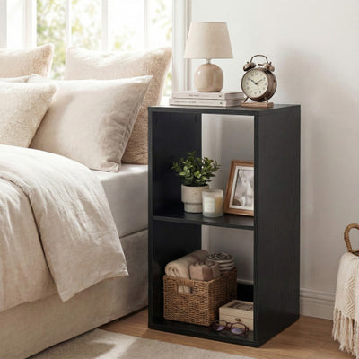 2 Cube Bookshelf with Back Guardrail for Living Room Bedroom-Black