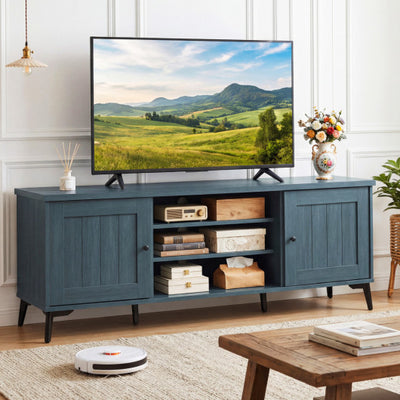 2-Door TV Stand for TVs up to 65 Inch Mid Century Modern Entertainment Center-Turquoise