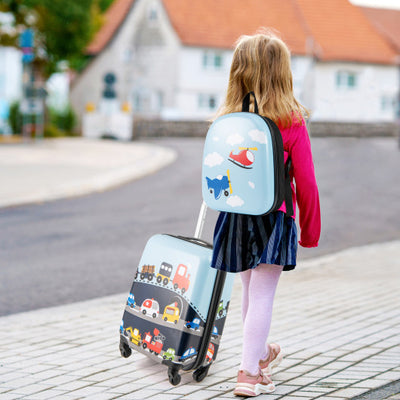 2 PCS Kid Luggage Set With Spinner Wheels for Children Boys Girls-Dark Blue