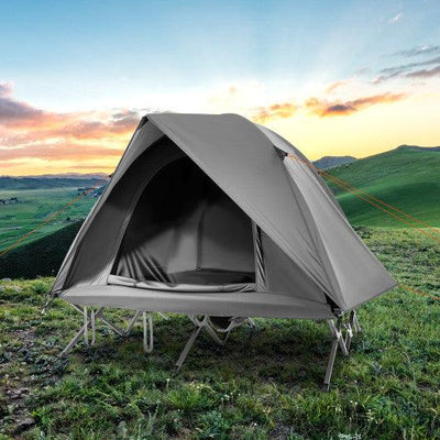 2-Person Camping Cot Tent Foldable Off-Ground Camping Combo for Adults-Grey