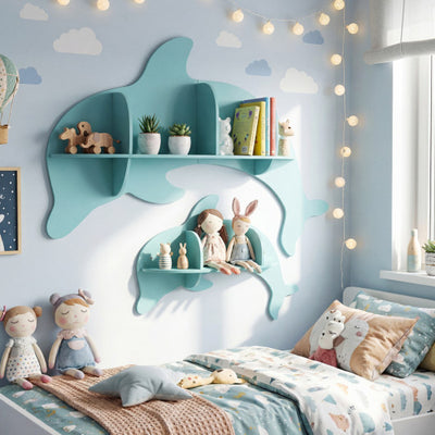 Floating Dolphin Shelves Wall Mounted Storage Display Rack-Blue