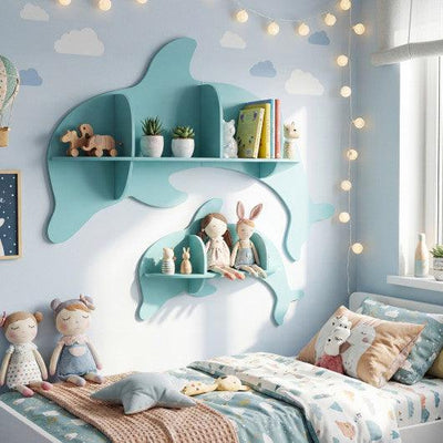 Floating Dolphin Shelves Wall Mounted Storage Display Rack-Blue