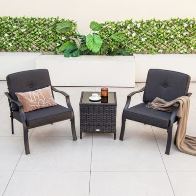 2 Pieces Patio Metal Chairs with Seat and Back Cushions for Yard-Black