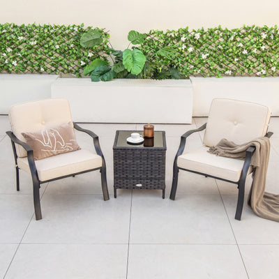 2 Pieces Patio Metal Chairs with Seat and Back Cushions for Yard-Beige