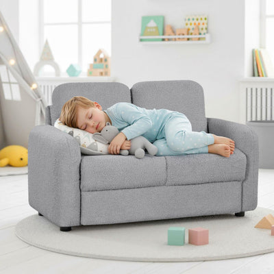 2-Seat Kids Sofa Toddler Sofa Couch with Soft Teddy Fleece Upholstery and Solid Wooden Frame-Gray