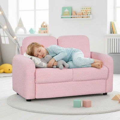 2-Seat Kids Sofa Toddler Sofa Couch with Soft Teddy Fleece Upholstery and Solid Wooden Frame-Pink