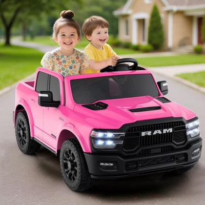 2 Seater 24V Ride on Toy for Big Kids Licensed Ram Truck with Remote and Music-Pink