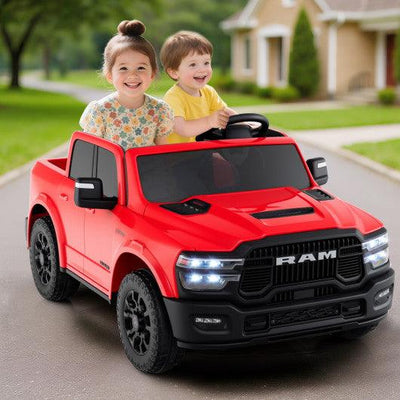 2 Seater 24V Ride on Toy for Big Kids Licensed Ram Truck with Remote and Music-Red