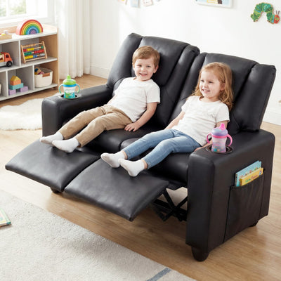 2-Seater Kids Recliner Double Toddler Sofa Chair with 2 Cup Holders-Black