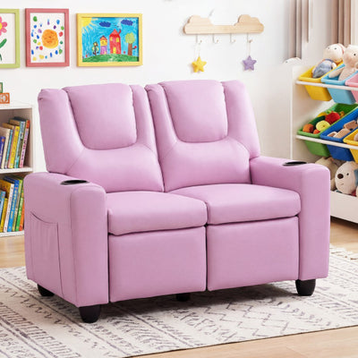 2-Seater Kids Recliner Double Toddler Sofa Chair with 2 Cup Holders-Pink