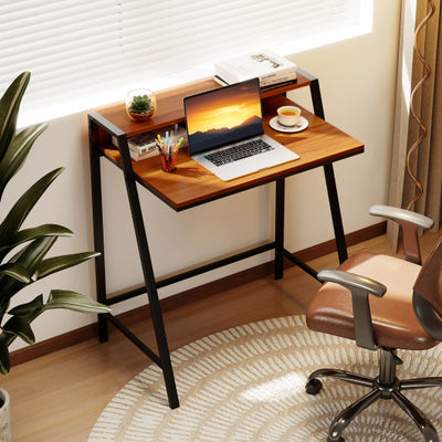 2 Tier Computer Desk PC Laptop Table Study Writing Home Office Workstation New-Walnut