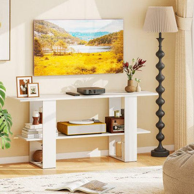 2-Tier TV Stand with Storage for TVs up to 55 Inch Console Table with Open Shelf-White