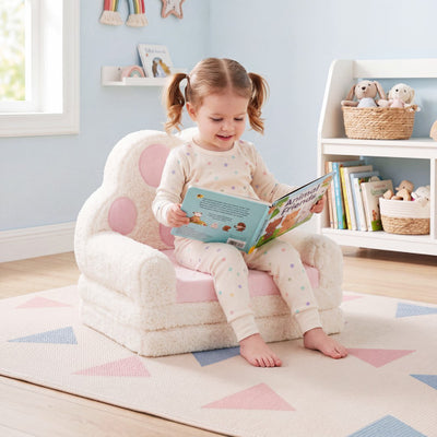 2-in-1 Convertible Kids Sofa to Lounger with Removable Cover-Pink
