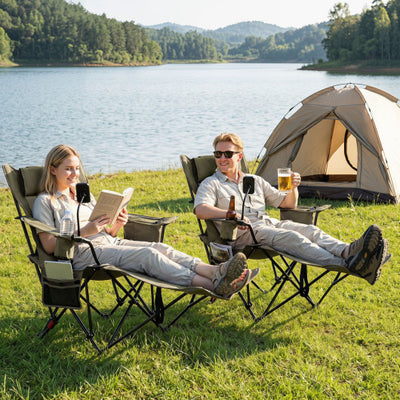 2-in-1 Reclining Camping Chair with 3-Level Adjustable Backrest-Green
