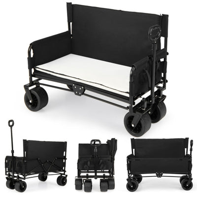 2-in-1 Wagon Bench Seat Combo Collapsible Beach Cart-Black