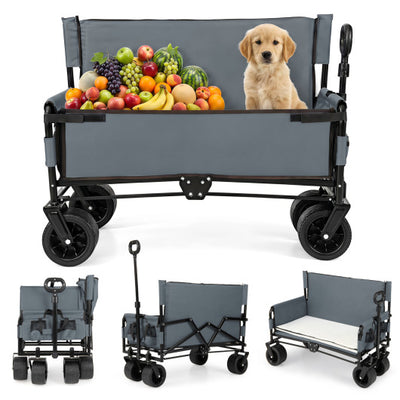 2-in-1 Wagon Bench Seat Combo Collapsible Beach Cart-Gray