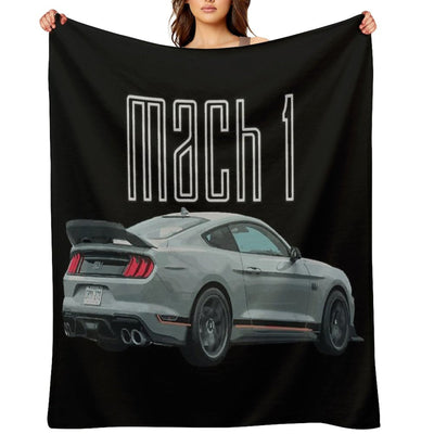 MACH 1 Mustang GT 5.0L V8 Performance Car Fighter Jet Gray Rear Sustainable Throw Blanket