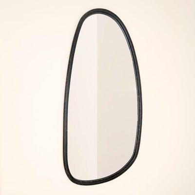 Wall Mirror with Blackwash Mango Wood Frame, Black, 28x60