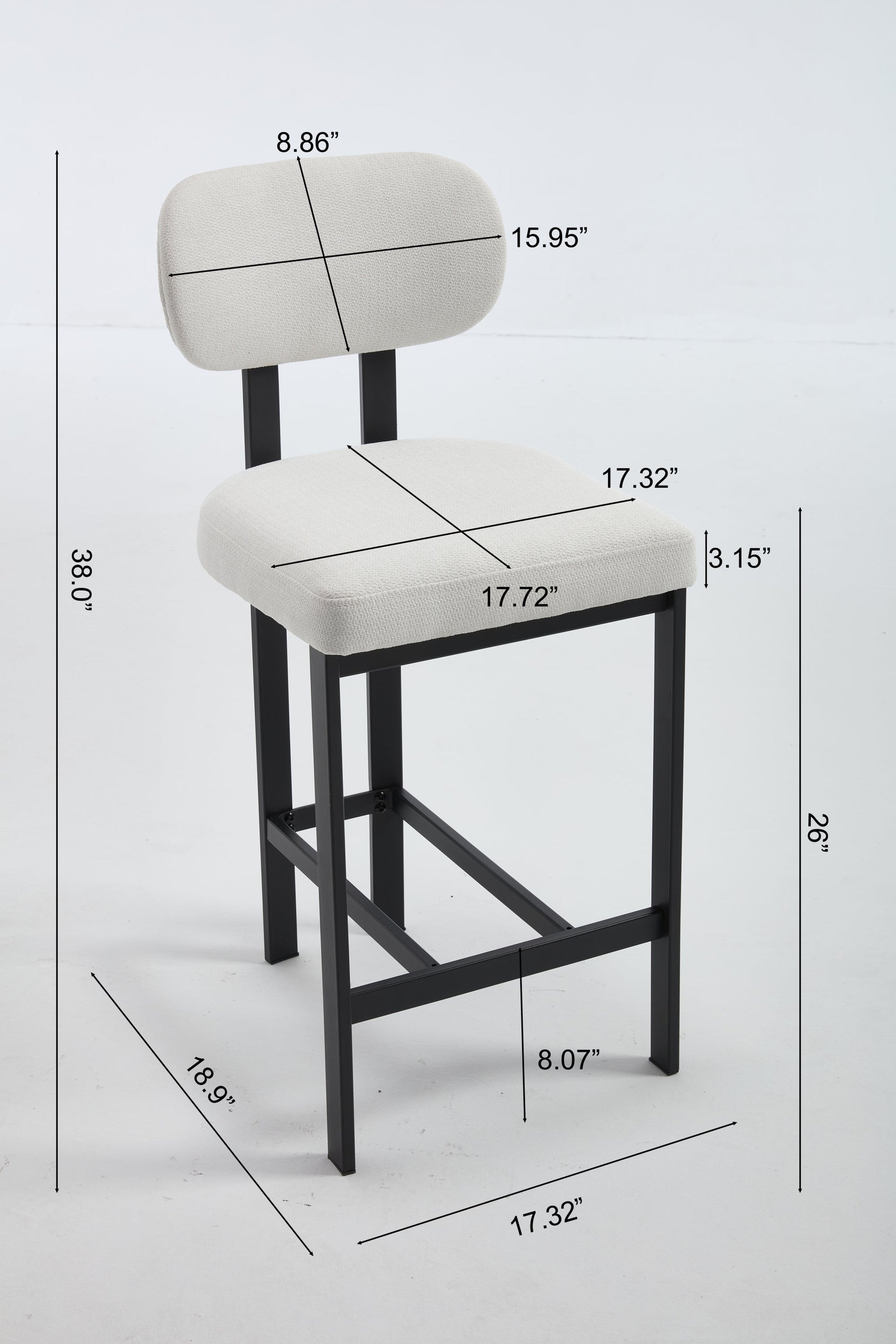 Bar Stools Set of 2, 26 inch Modern Upholstered Fabric Counter Height Barstools, Kitchen Island Chairs with Black Metal Legs for Dining Room/Kitchen Island/Bar