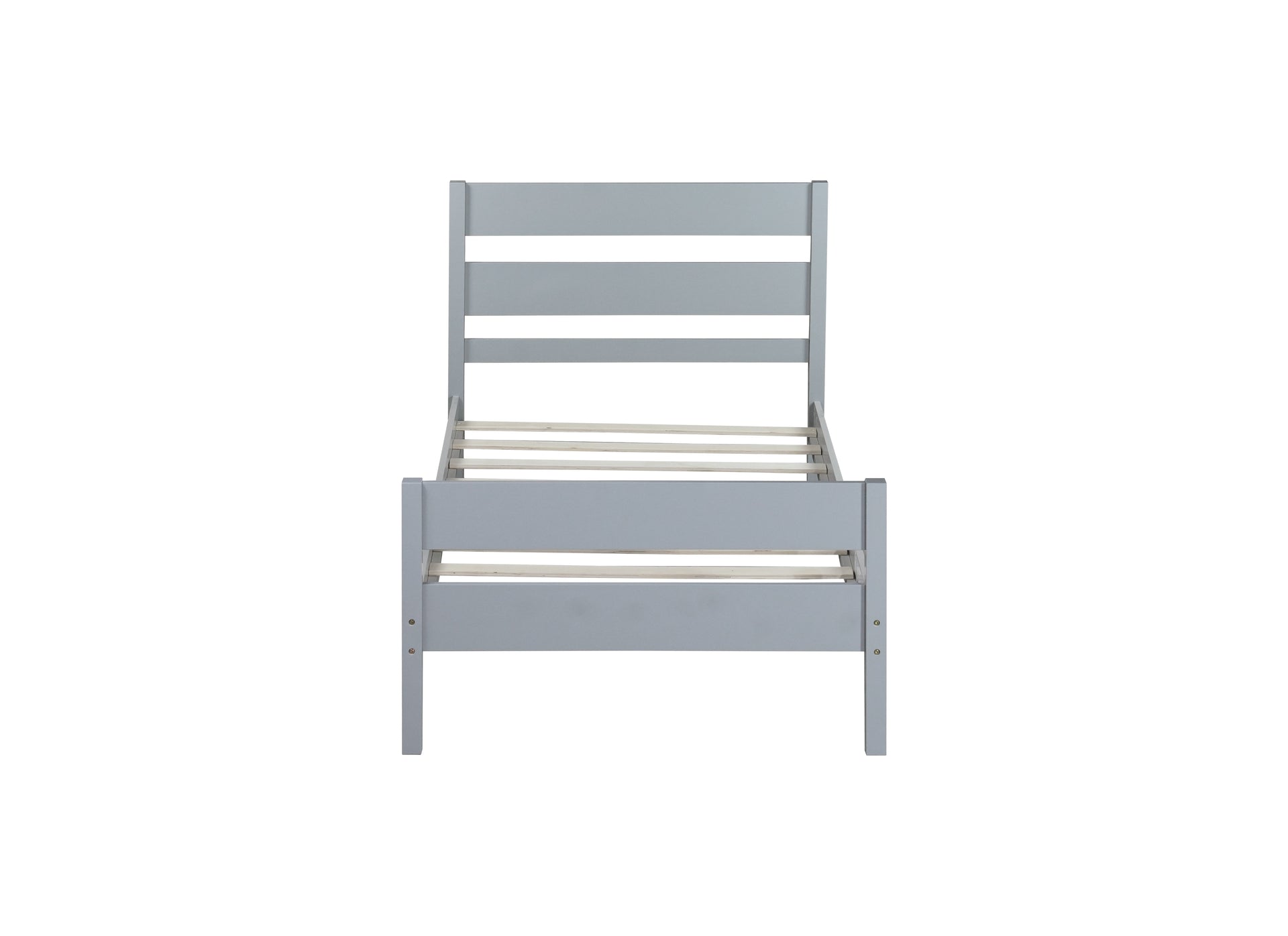 Twin Bed with Headboard and Footboard,Rubber Wood Bed,Grey