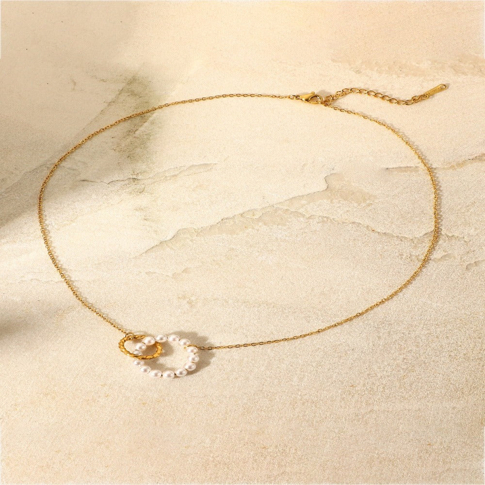 Gold & Pearl Hoop Link Pendant Necklace