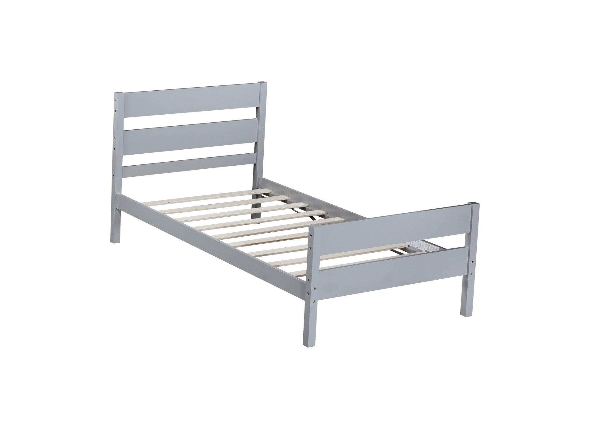 Twin Bed with Headboard and Footboard,Rubber Wood Bed,Grey