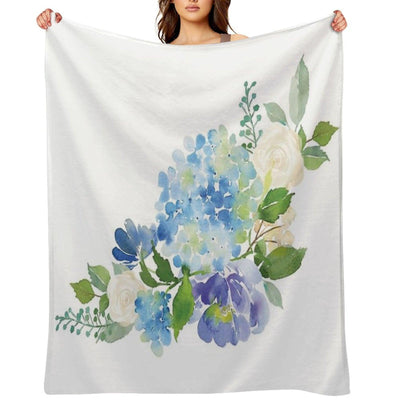 Blue Watercolor Hydrangea Throw Blanket