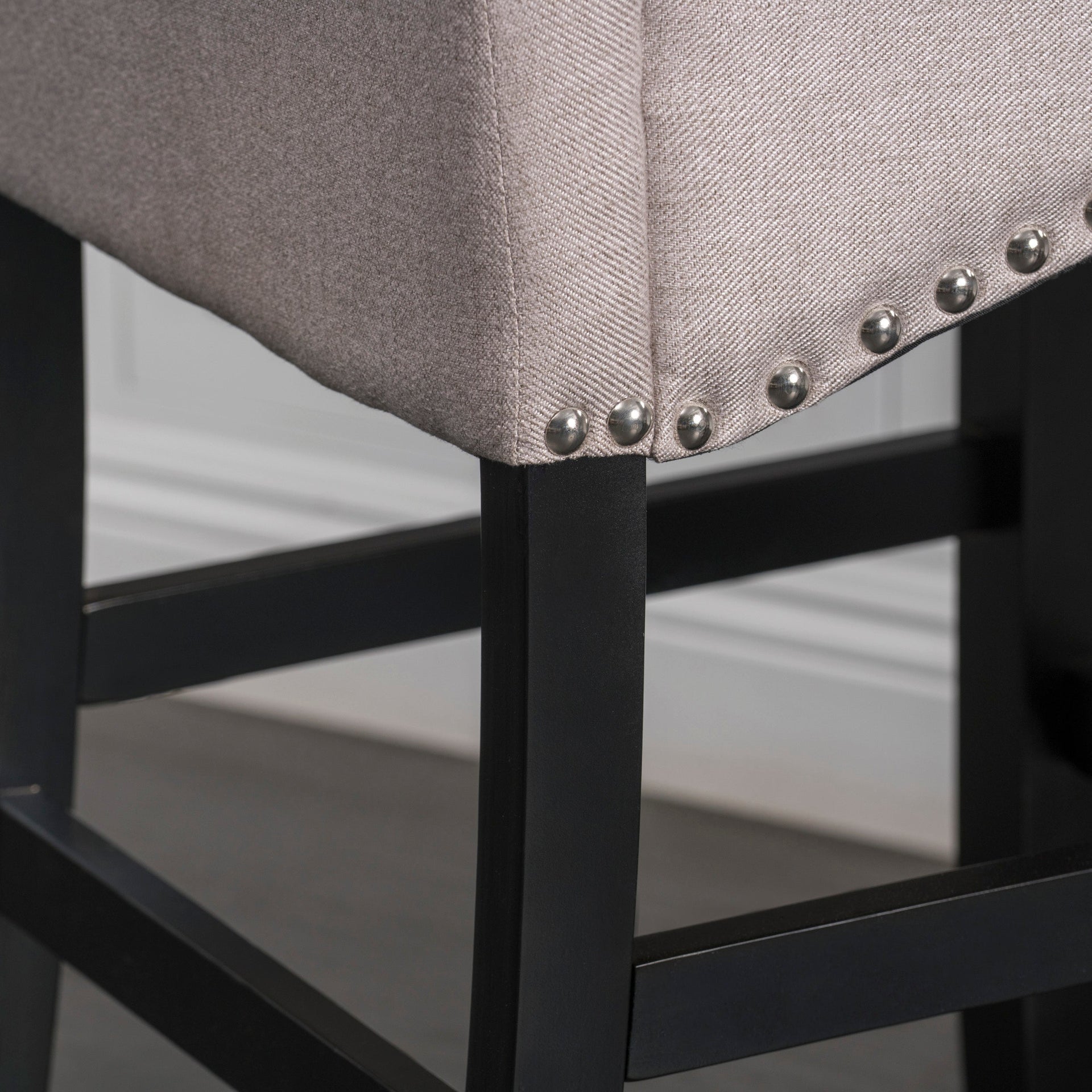 25' Contemporary Upholstered Counter Stools with Nailhead Trim (Set of 2), Wheat/Matte Black, Fabric