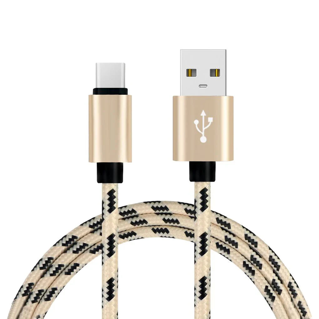1M Grid Braided Cotton Fast USB Type C USB Data Charger Charging Cable