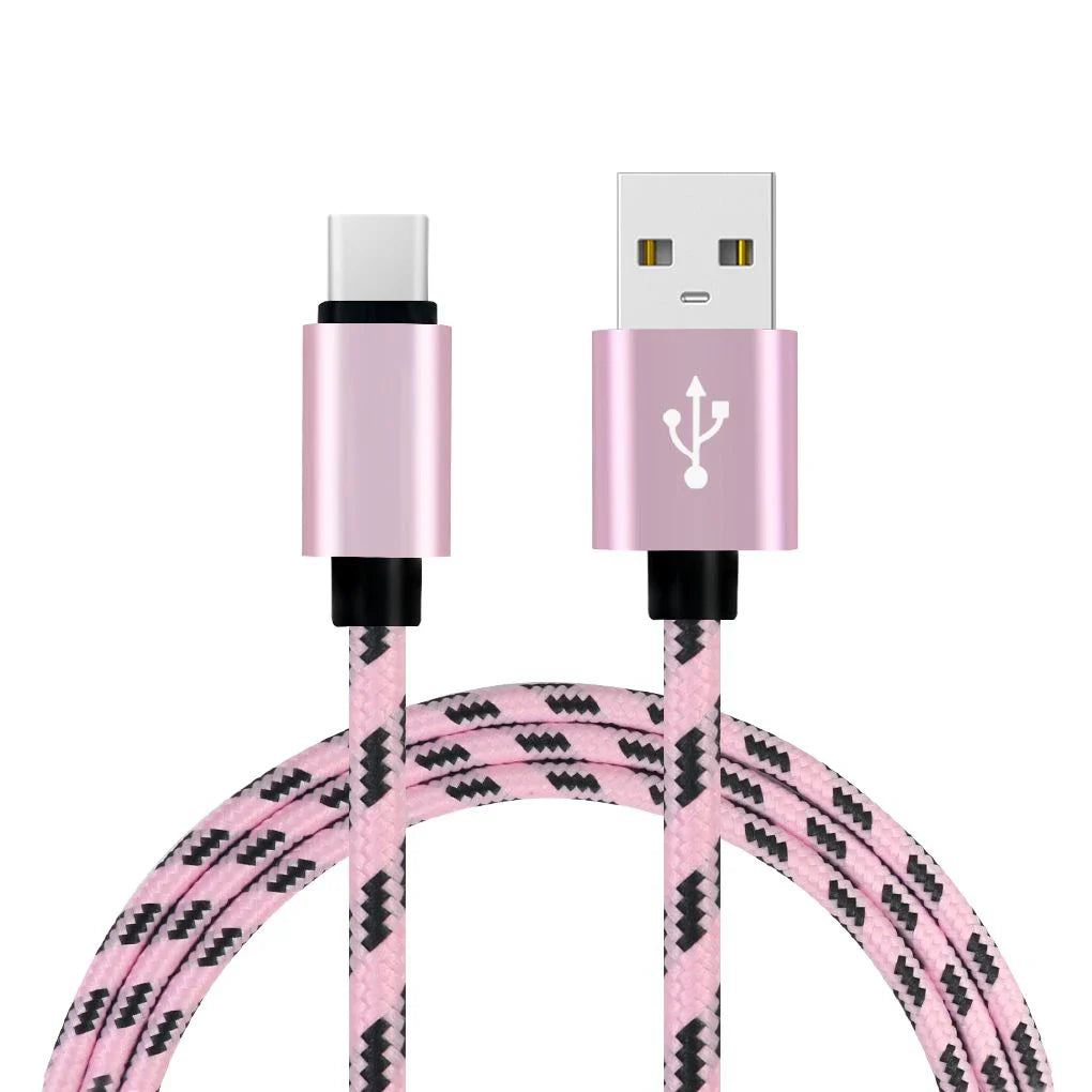 1M Grid Braided Cotton Fast USB Type C USB Data Charger Charging Cable