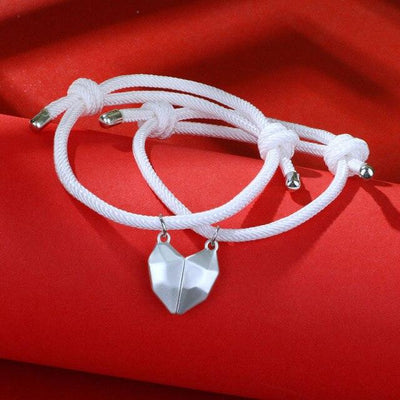 2Pcs Heart Matching Friendship Couple Minimalist Bracelet Rope Braided Magnetic Distance Bracelet Magnetic Matching Heart Bracelet For Him Her Couple Gift For Girlfriend Boyfriend Lover Wife Husband