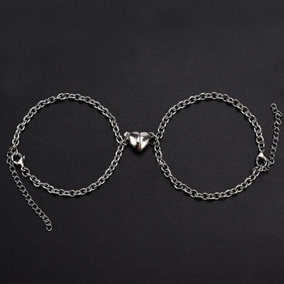 2pcs /pair Magnet Attraction Stainless Steel Pendant Couple Bracelets Jewelry Titanium Steel Chain Bracelet Couples Bracelets For Women Men Stainless Steel Heart Magnet Bracelets For Couples
