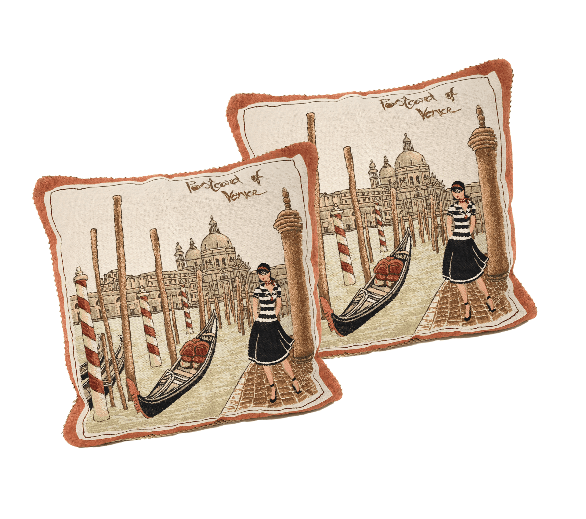 DaDa Bedding Set of 2-Pieces Postcard of Venice Tapestry Throw Pillow Covers w/ Inserts - 18