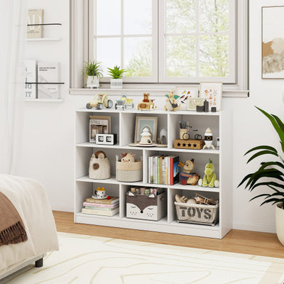 3-Tier Open Bookcase 8-Cube Floor Standing Storage Shelves Display Cabinet-White