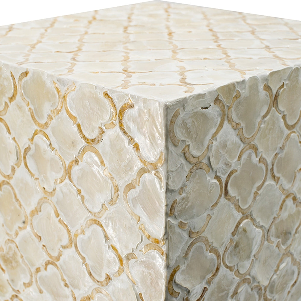 14x14x18' Square Capiz Stool, Cream