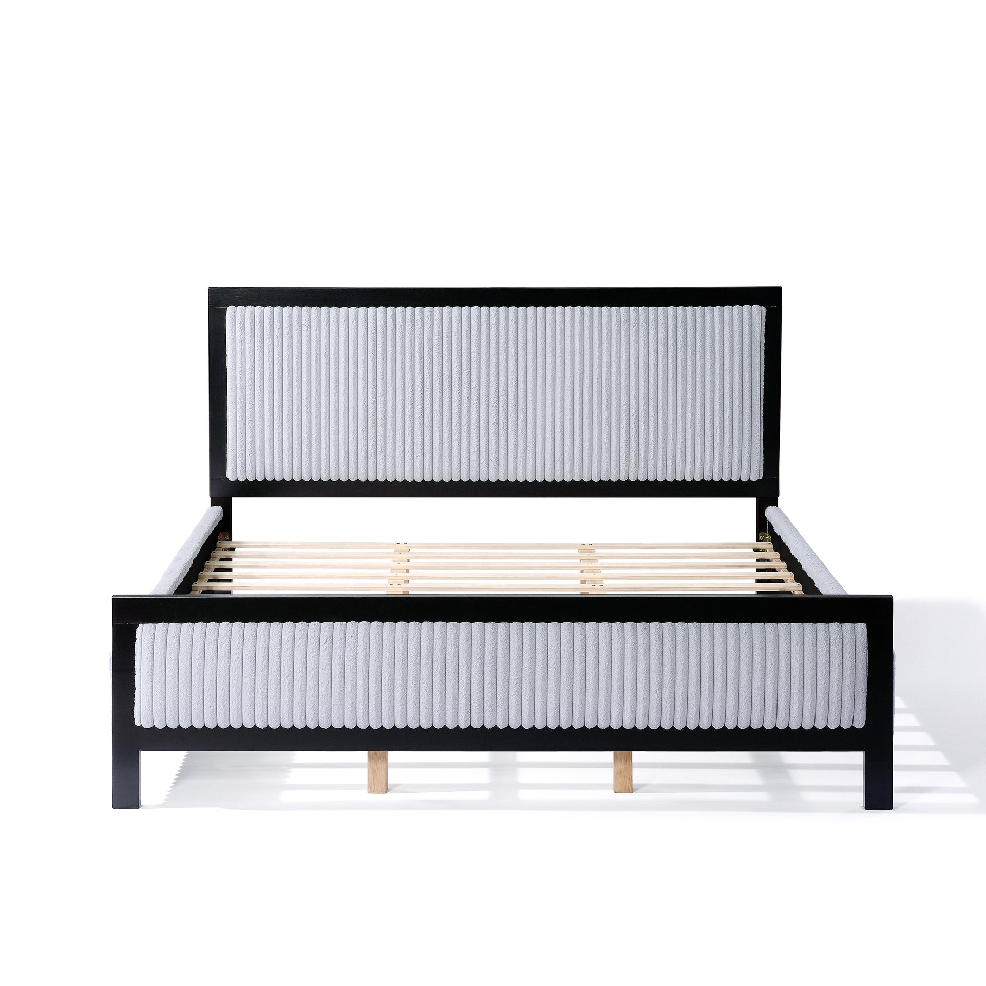 King Size Upholstered Bed with Fluffy Soft Headboard,Grey+Black Frame